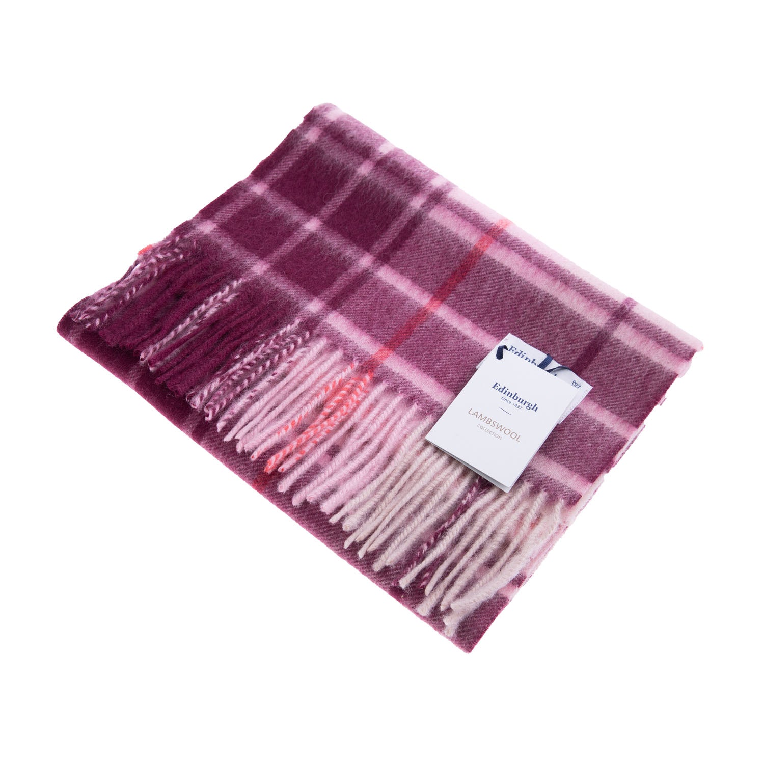 Edinburgh 100% Lambswool Scarf – Premium Soft Wool Wrap - MILL CHECK PINK