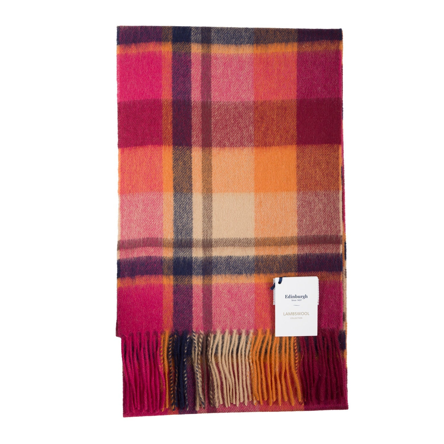 Edinburgh 100% Lambswool Scarf – Premium Soft Wool Wrap - Myriad Check - Spice/Magenta