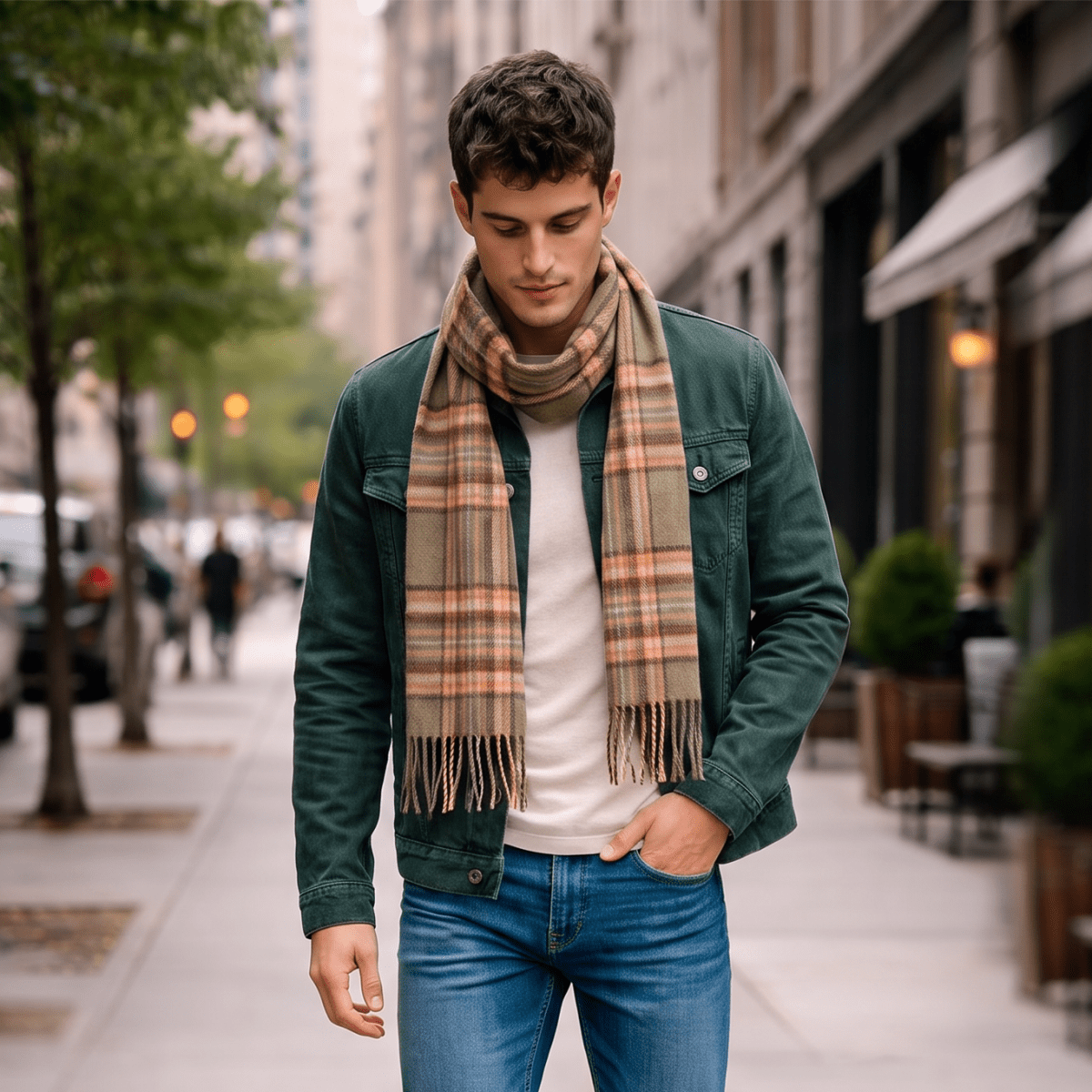Edinburgh 100% Lambswool Scarf – Premium Soft Wool Wrap - ROYAL STEWART VINTAGE GREEN