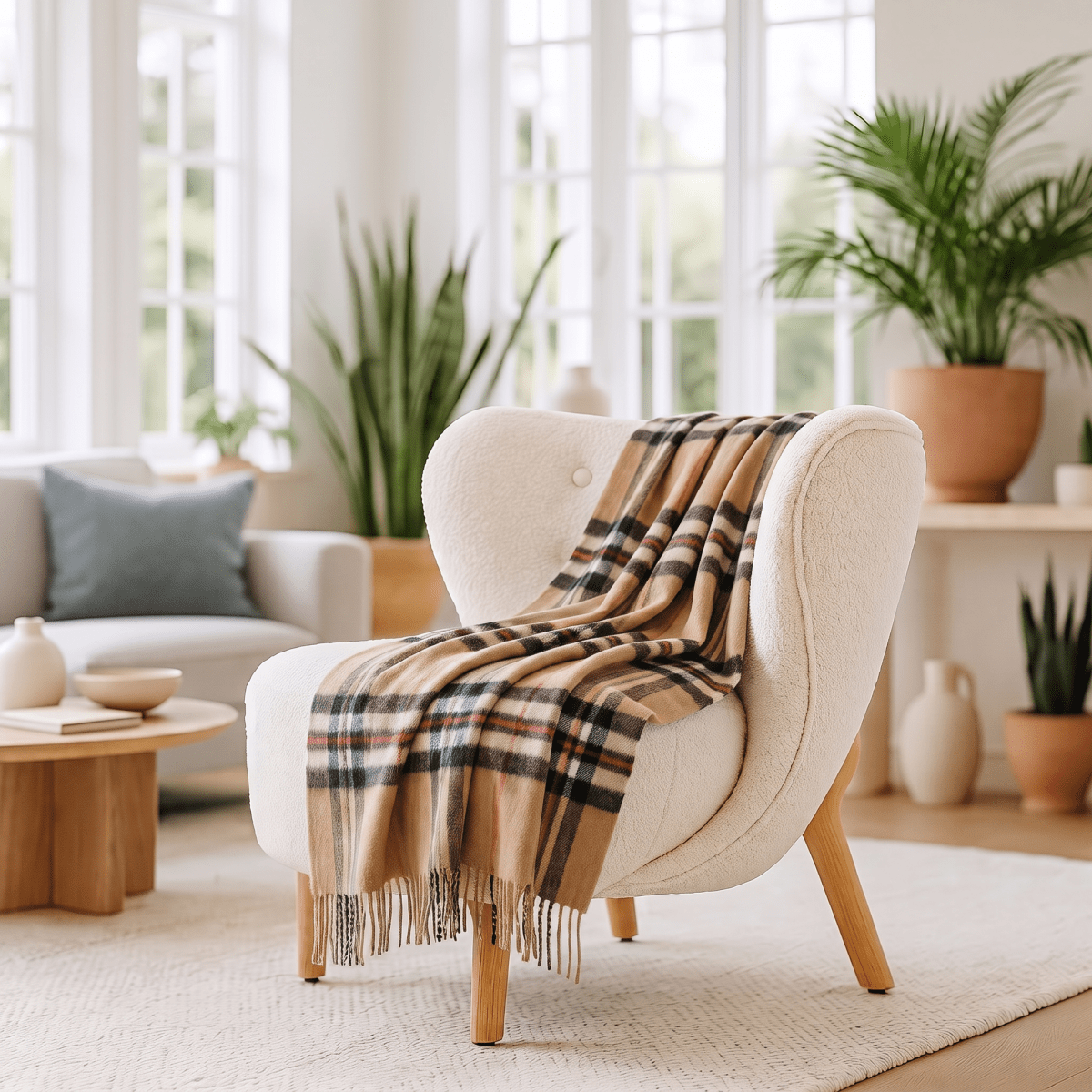 100% Pure Lambswool Blanket Throw – Luxury Soft Warm Wool Blanket - Home Décor - EXPLODED THOMSON CAMEL