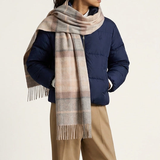 Heritage of Scotland 100% Lambswool Wide Scarf Soft Unisex Winter Wrap - Tartan & Check Designs - MACKELLAR NATURAL