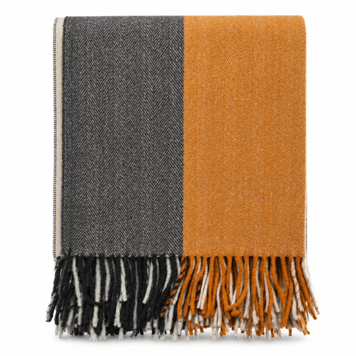 The Cosy Check – Recycled Wool Block-Check Herringbone Blanket - GREEN MIX
