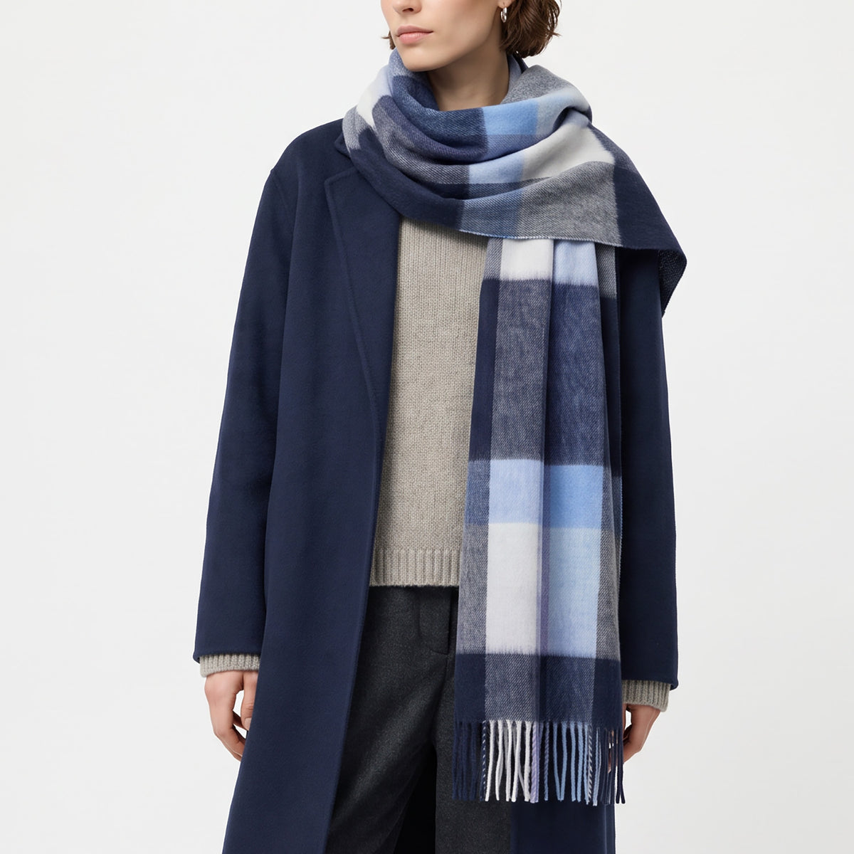 Heritage of Scotland 100% Lambswool Wide Scarf Soft Unisex Winter Wrap - Tartan & Check Designs - GALAXY CHECK ECLIPSE