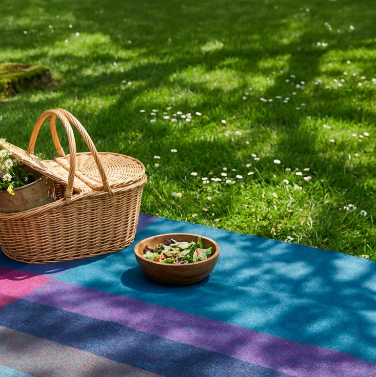 Woodside Check Foldaway Picnic Blanket with Carry Strap – Recycled Wool - TURQUOISE
