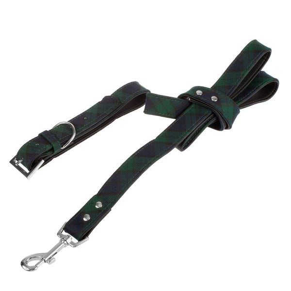 Dog Collar And Lead Set Tartan Bw - Size L Black Watch