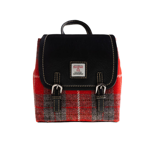 Ladies Ht Leather Small Backpack Red Check / Black