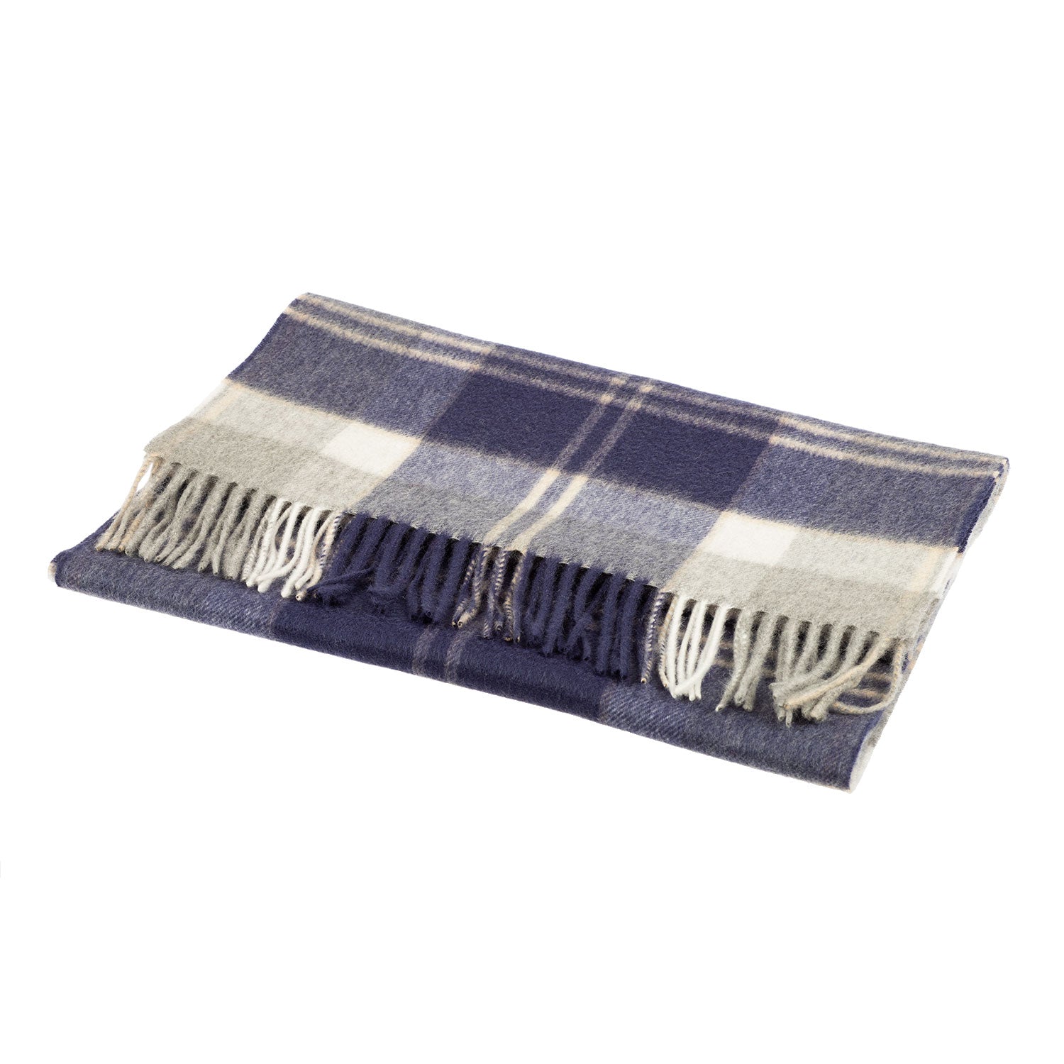 100% Cashmere Wide Tartan Scarf Bannockbane Silver