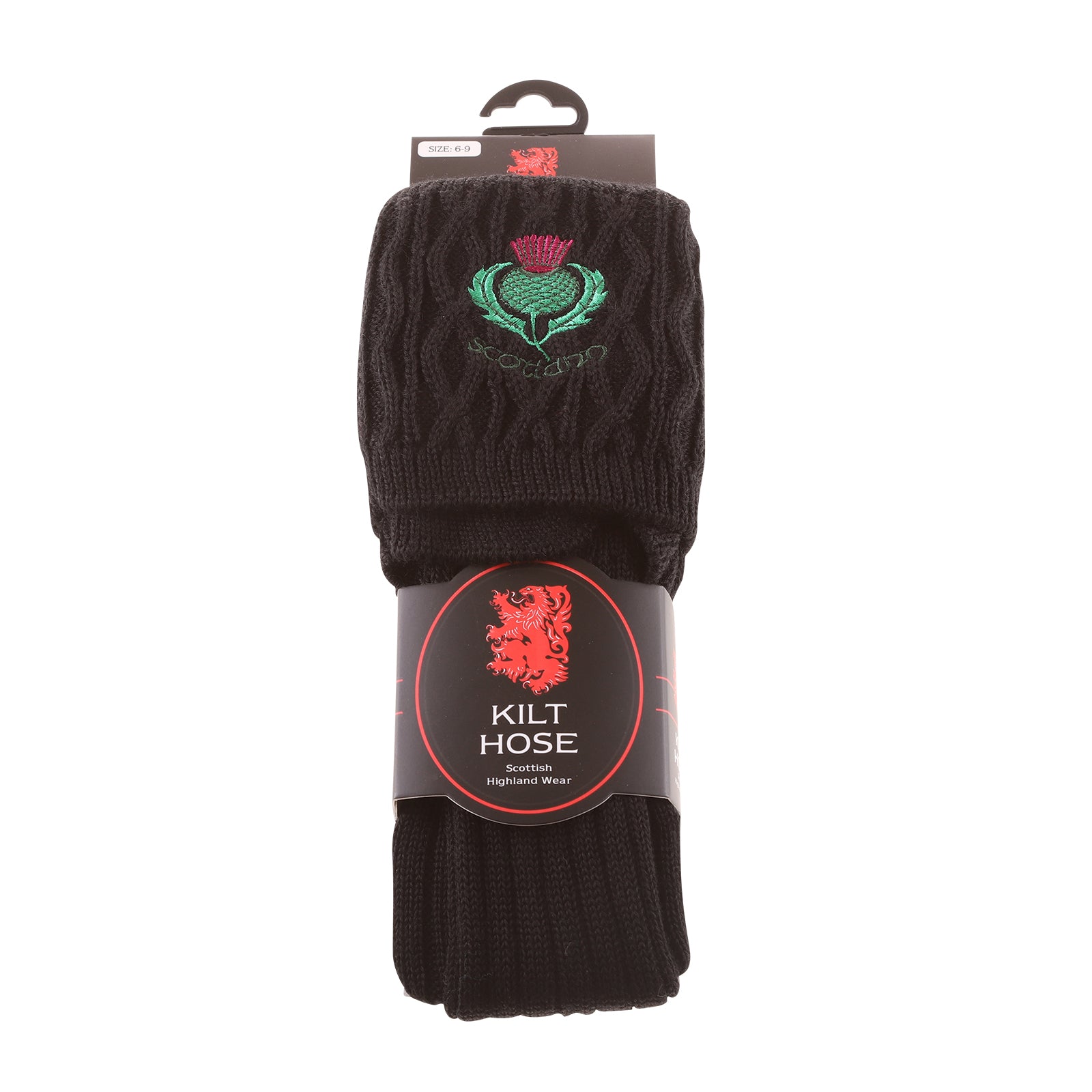 Adults 50% Embroidered Wool Kilt Socks Thistle / Black