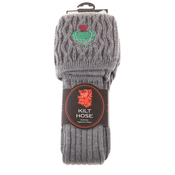 Adults 50% Embroidered Wool Kilt Socks Thistle / Charcoal