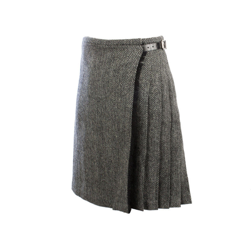 Harris Tweed Ladies Bronwyn Wool Skirt Grey Herringbone