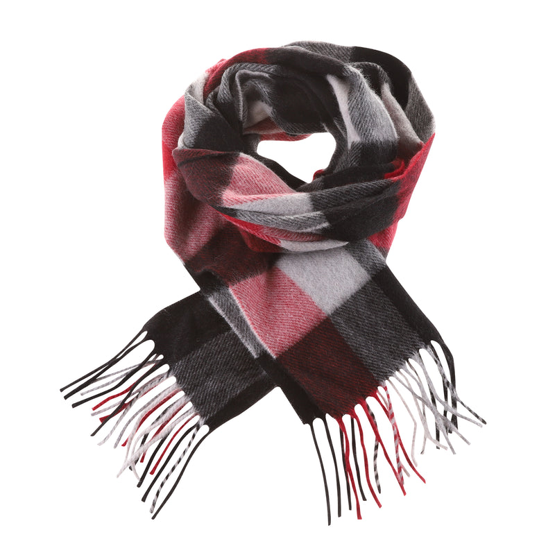 100% Cashmere Scarf Made In Scotland Cubes Red