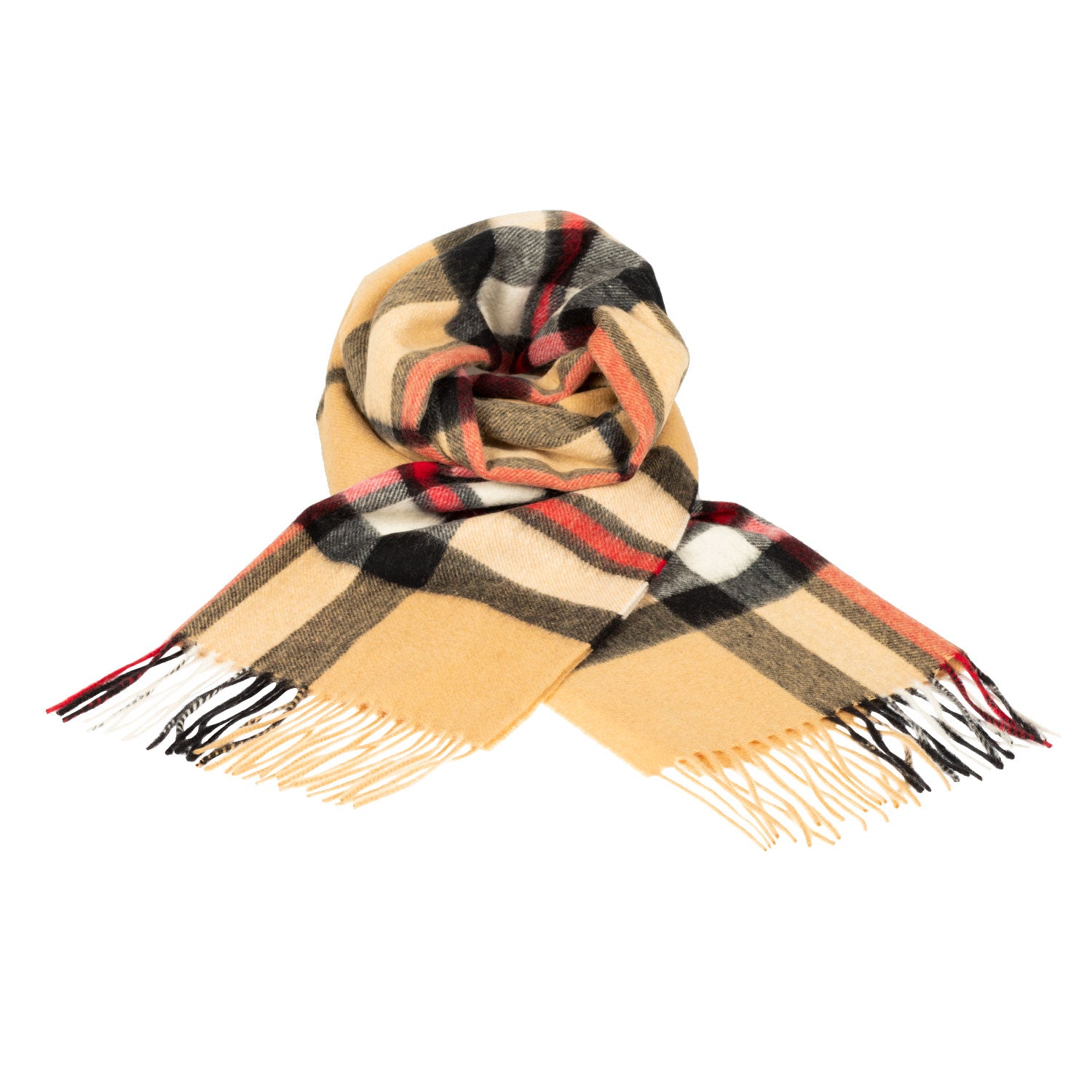100% Cashmere Wide Tartan Scarf Thomson Camel