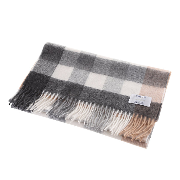 100% Cashmere Wide Tartan Scarf Giant Chequer Natural