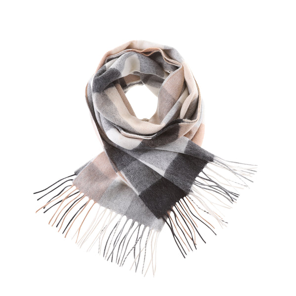 100% Cashmere Wide Tartan Scarf Giant Chequer Natural