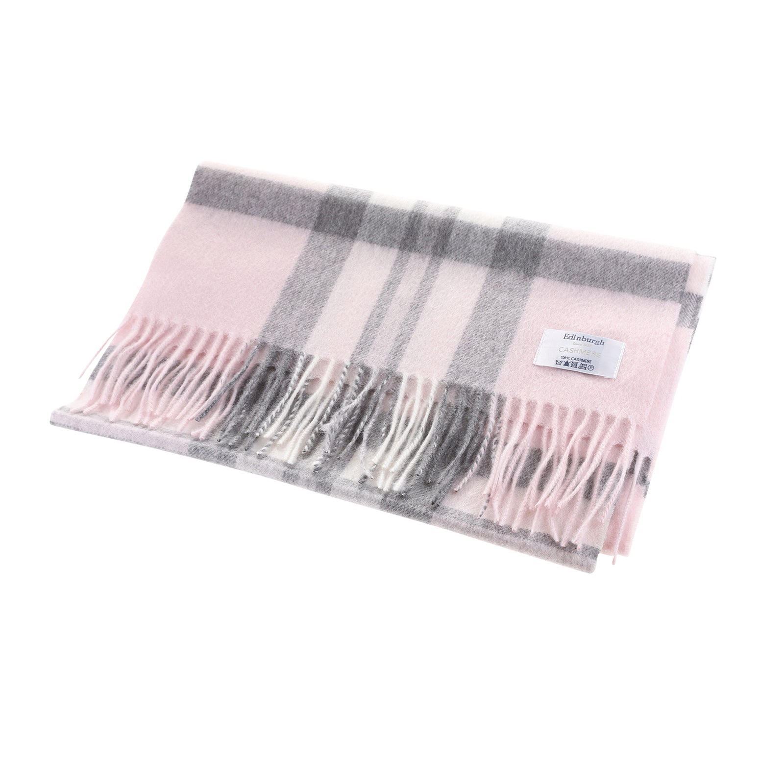 100% Cashmere Wide Tartan Scarf Thomson Pink