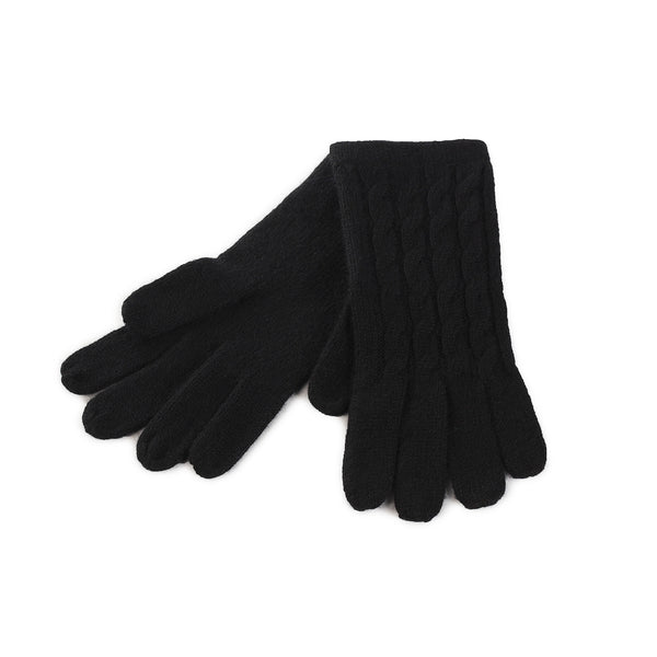 100% Cashmere Ladies Cable Gloves Black