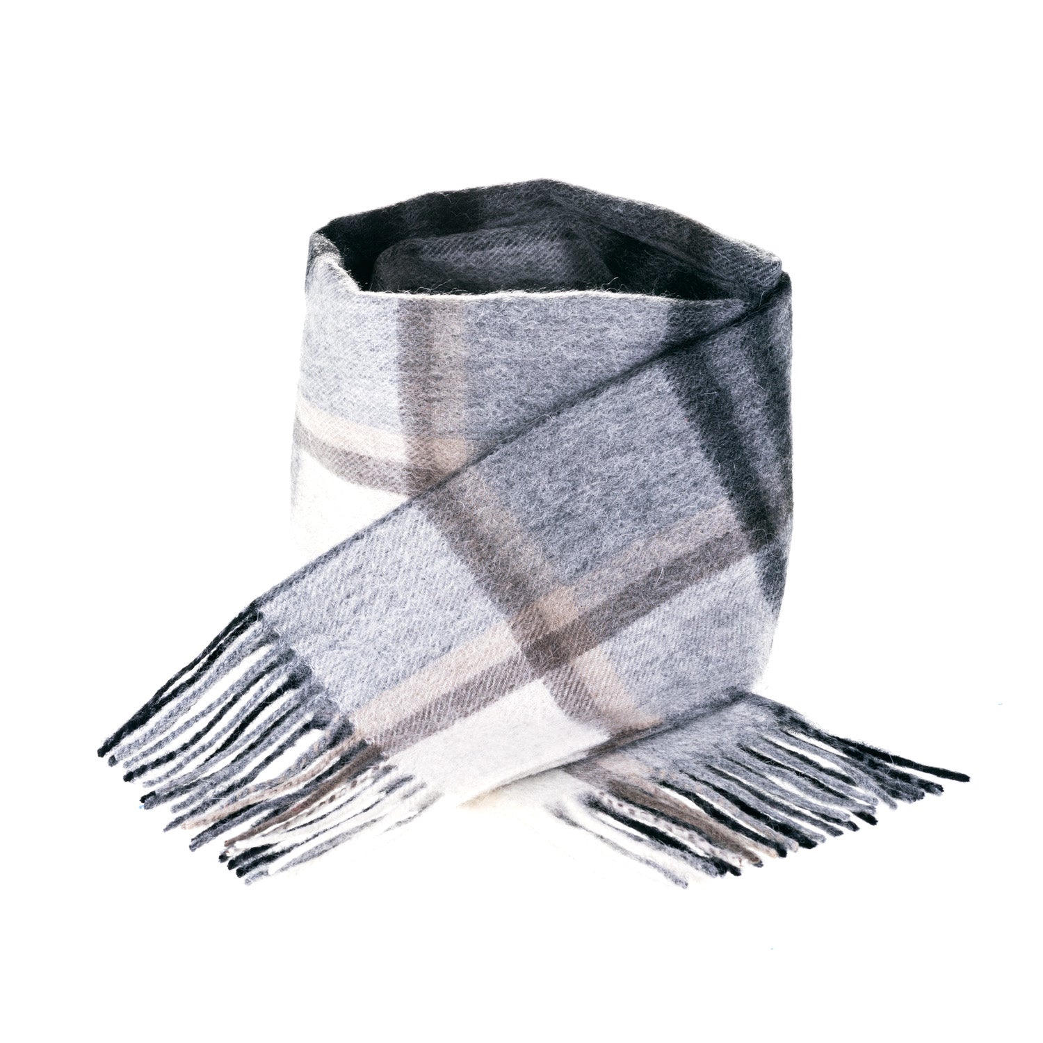 Edinburgh 100% Lambswool Tartan Scarf Chequer Grey Light Yellow (24529)