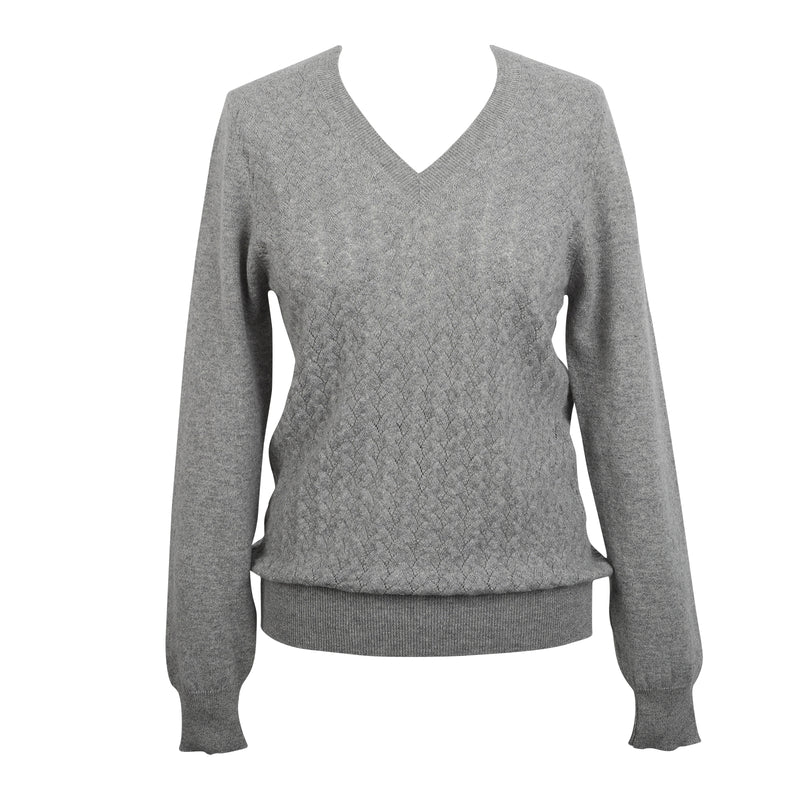 Pullover Ls Vn With Lace Pattern Felt Grey