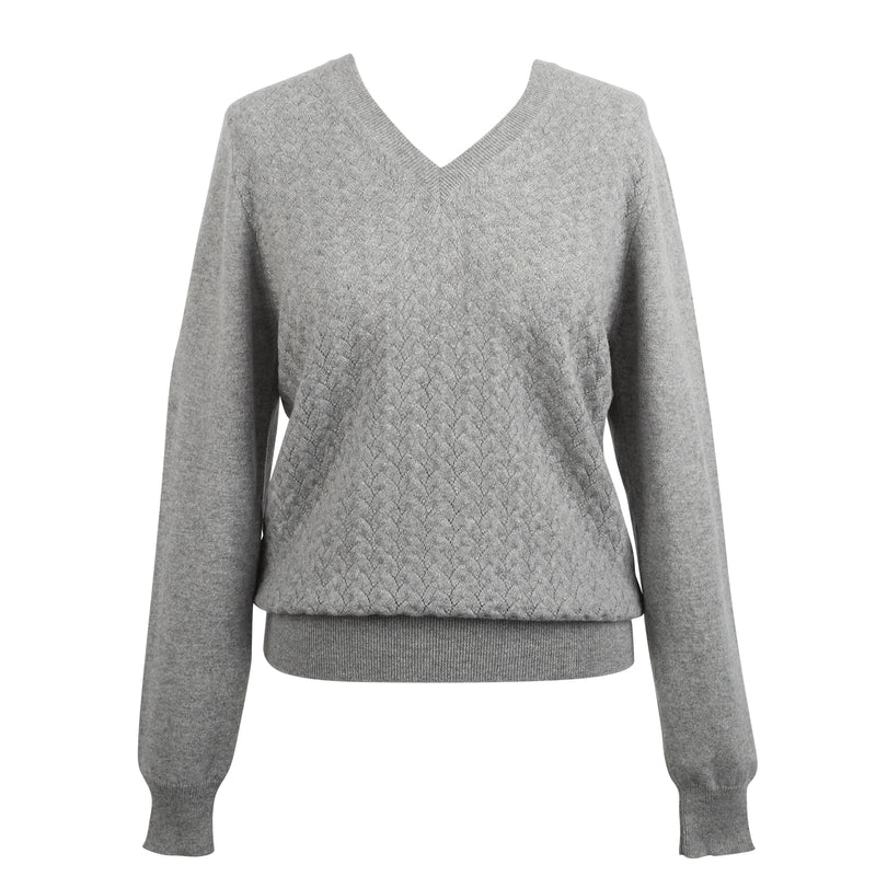 Pullover Ls Vn With Lace Pattern Felt Grey
