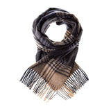 100% Cashmere Wide Tartan Scarf Broken Check - Navy/Camel