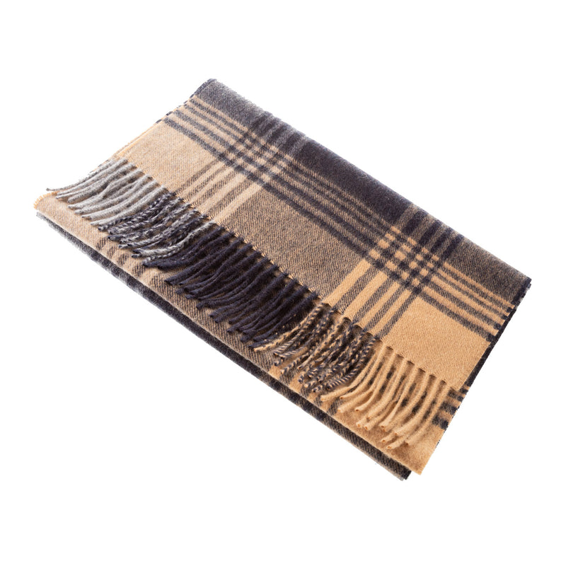 100% Cashmere Wide Tartan Scarf Broken Check - Navy/Camel