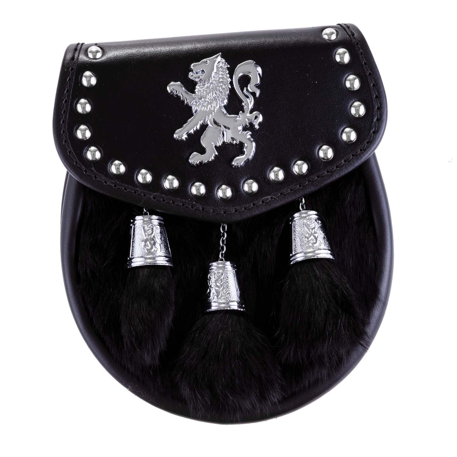 H/D Lion Rampant Studs Sporran Rabbit Fur (Black)