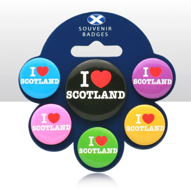 Set Of 6 I Love Scotland Pin Badges