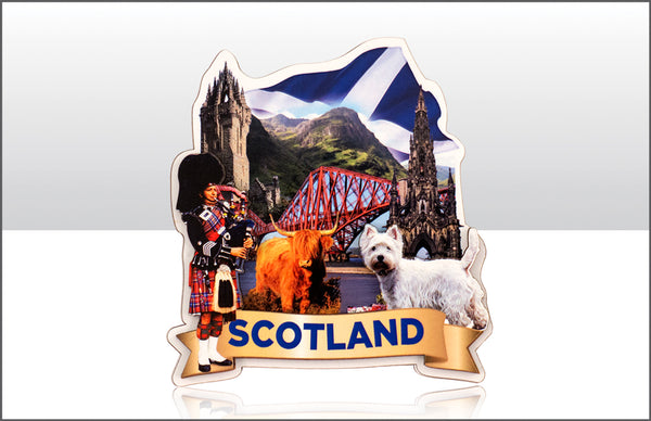 Scotland Scroll & Montage Wood Magnet