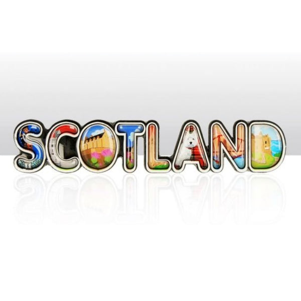 Scotland Montage Lettering Wood Magnet