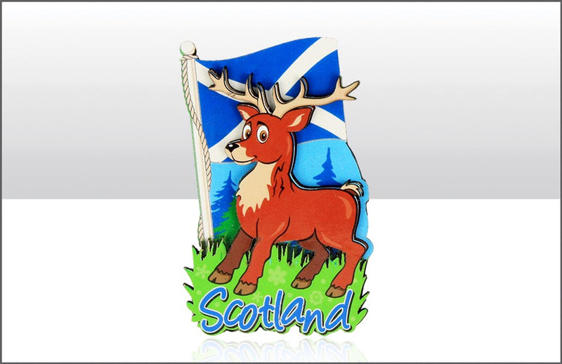 Stag & Scottish Flag Wood Magnet