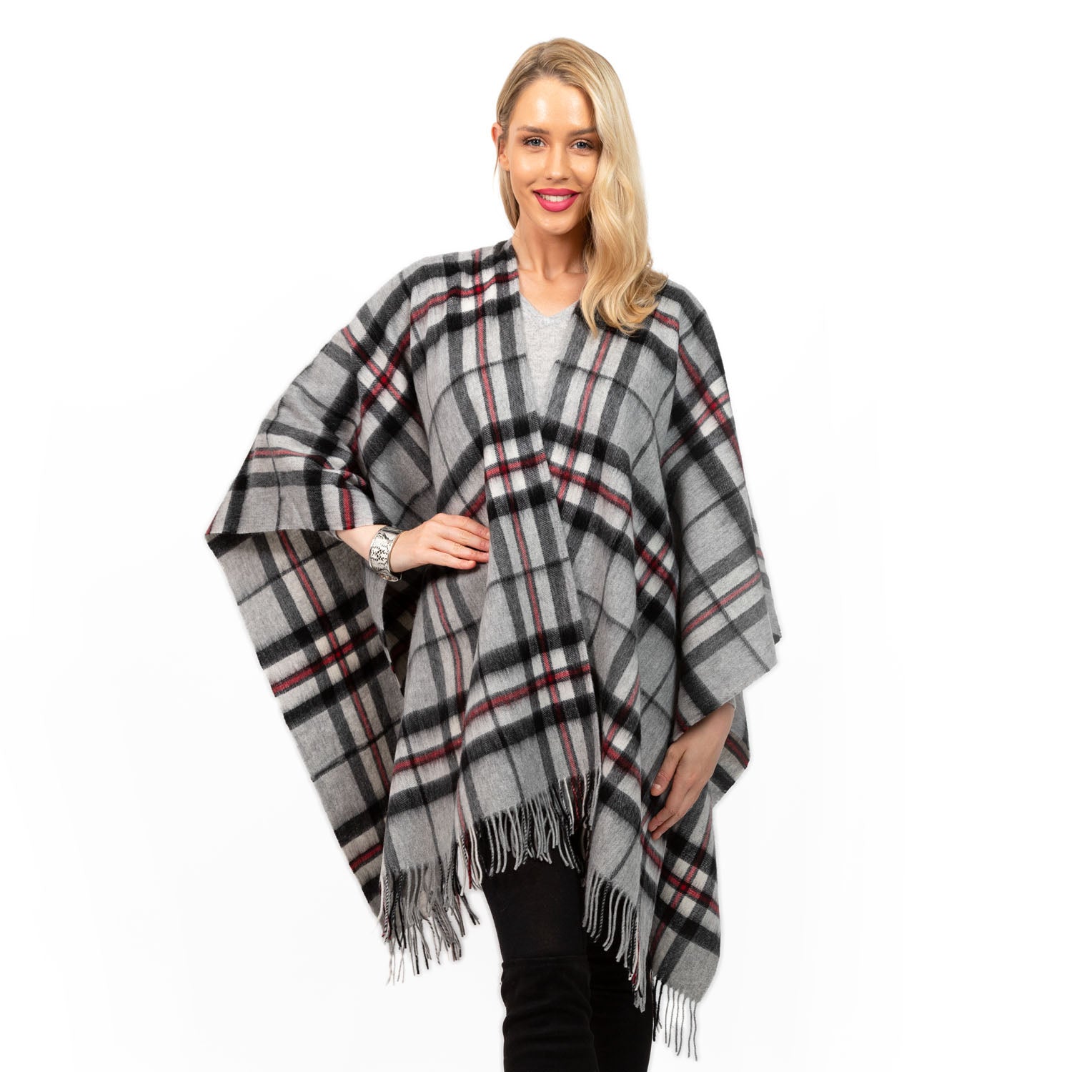 Edinburgh Lambswool Long Tartan Cape Thomson Grey