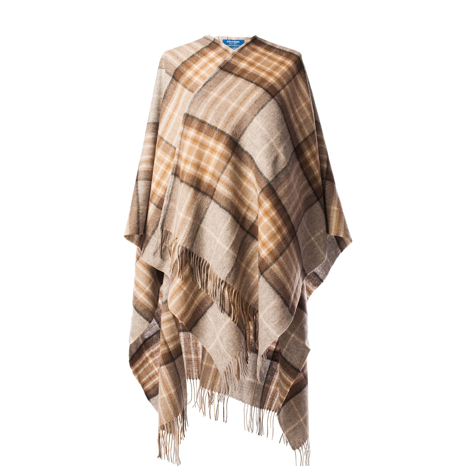 Edinburgh Lambswool Long Tartan Cape Mackellar Natural