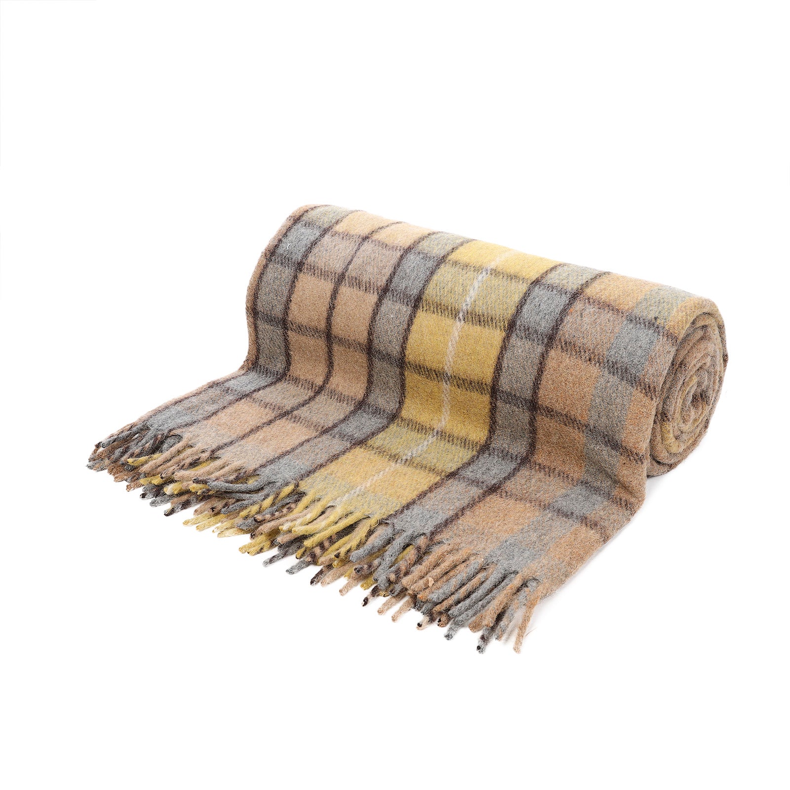 Recycled Wool Tartan Blanket Throw Buchanan Natural