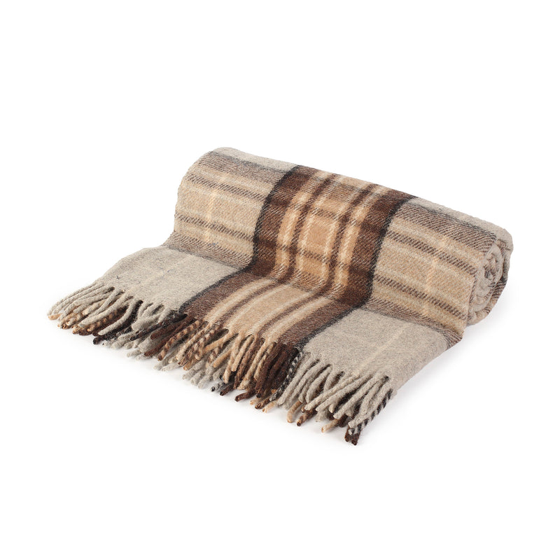 Recycled Wool Tartan Blanket Throw Mackellar Natural