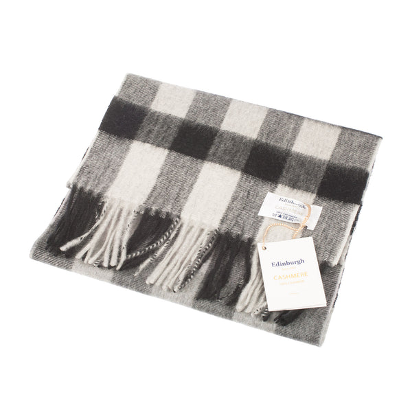 Edinburgh Cashmere Scarf Giant Chequer - Black/Oyster