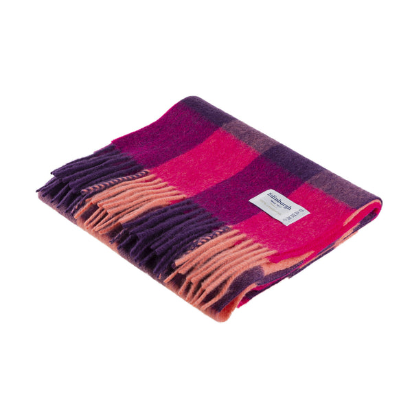 Edinburgh 100% Lambswool Tartan Scarf Bursted Check Orange/Pink