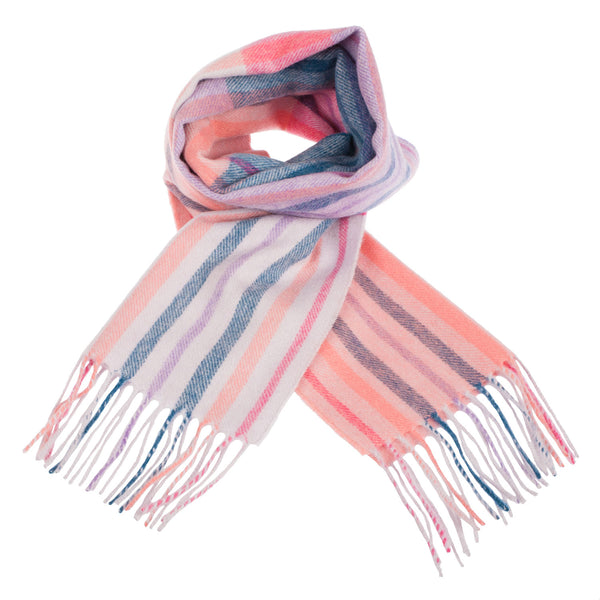 Edinburgh 100% Lambswool Tartan Scarf Barcode Check - Coral/Magenta