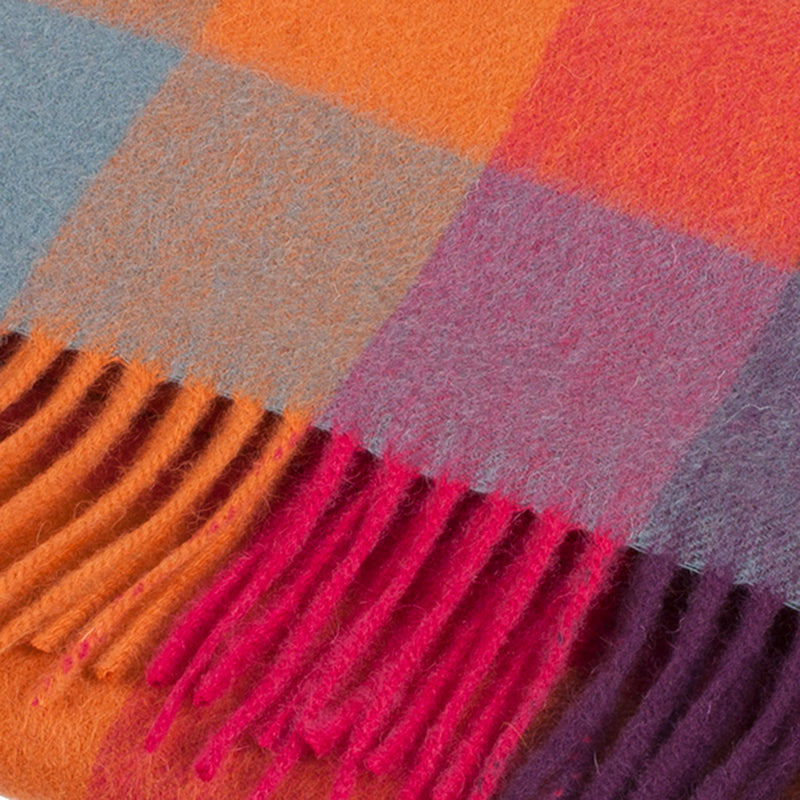 Edinburgh 100% Lambswool Tartan Scarf Checkers - Orange/Pink