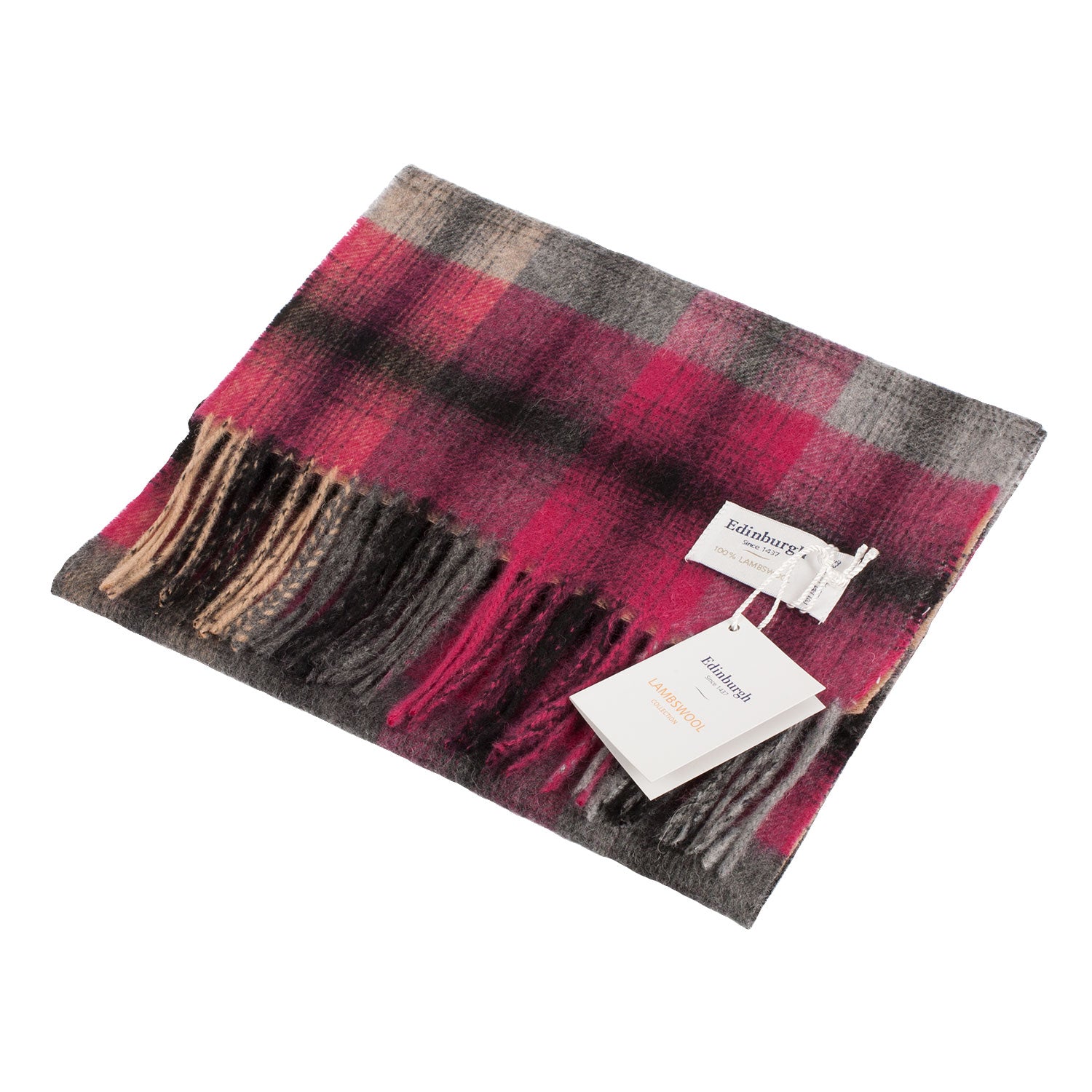 Edinburgh 100% Lambswool Tartan Scarf Graded Block Check - Dress Black