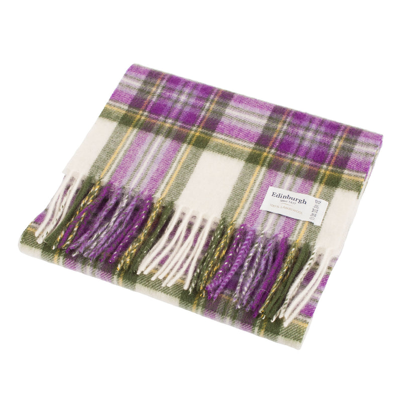 Edinburgh 100% Lambswool Tartan Scarf Purple Stewart - Optical/Chive