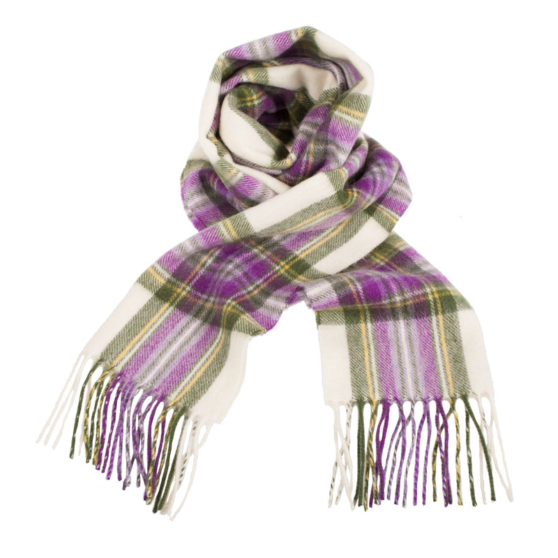 Edinburgh 100% Lambswool Tartan Scarf Purple Stewart - Optical/Chive