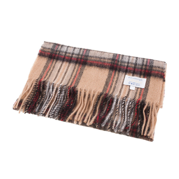 Edinburgh 100% Lambswool Tartan Scarf Stewart Camel