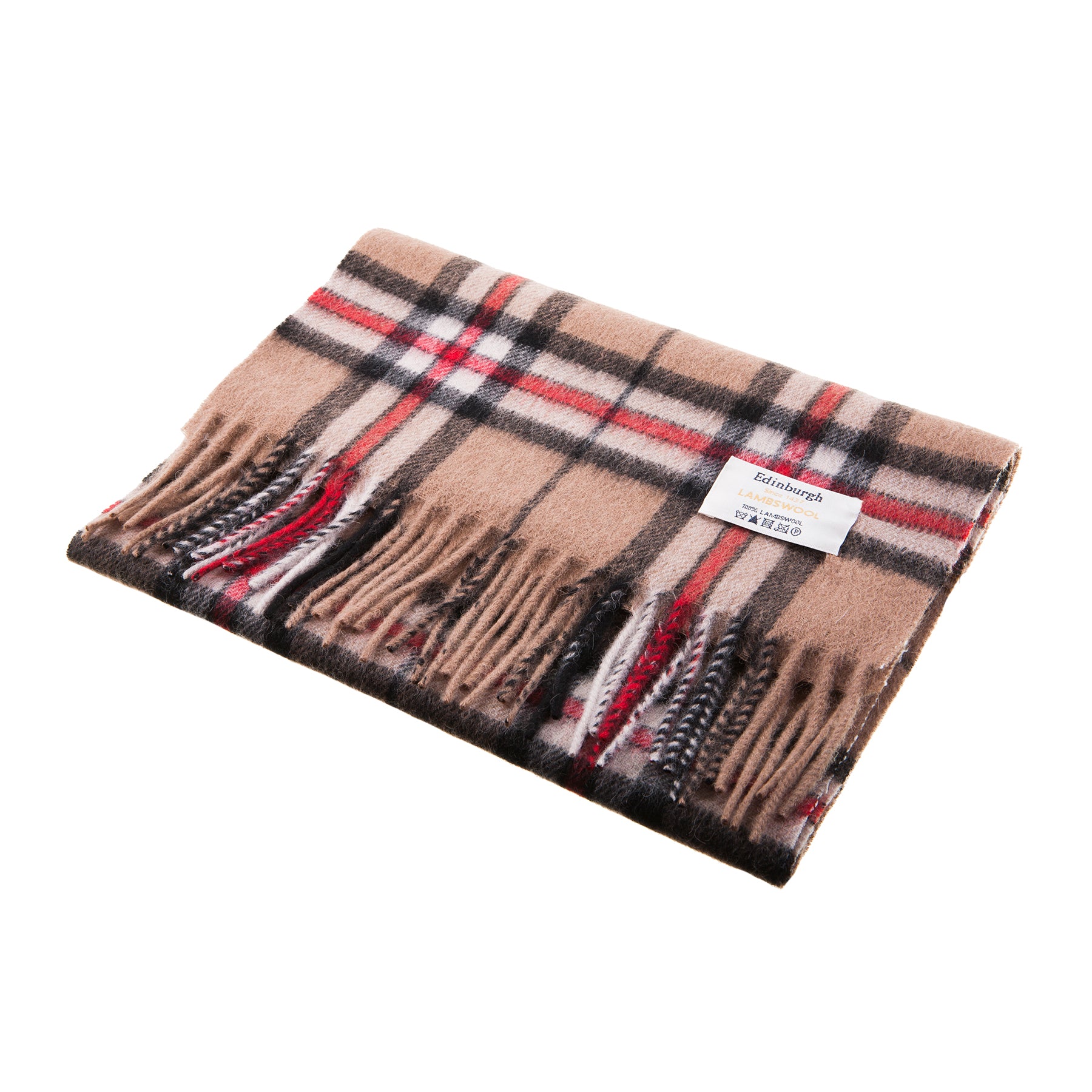 Edinburgh 100% Lambswool Tartan Scarf Thomson Camel