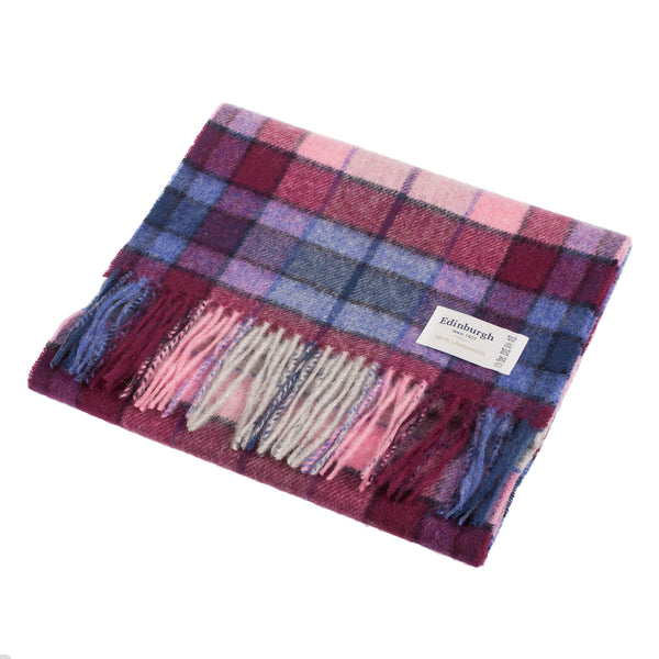 Edinburgh 100% Lambswool Tartan Scarf Tie Dye Check - Navy/Pink