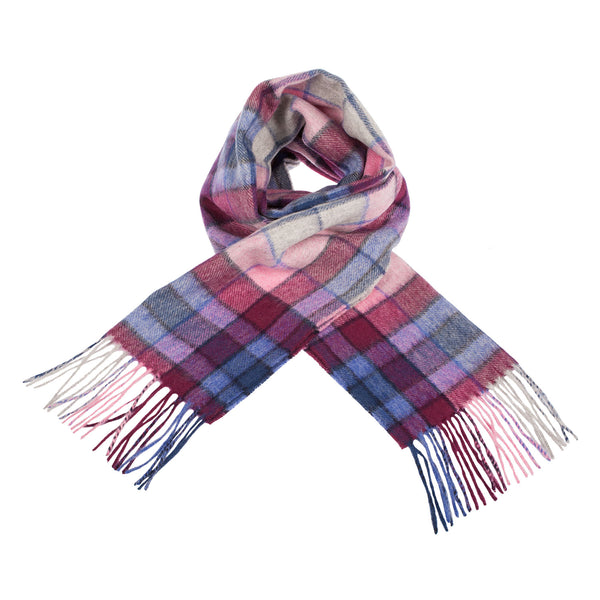 Edinburgh 100% Lambswool Tartan Scarf Tie Dye Check - Navy/Pink