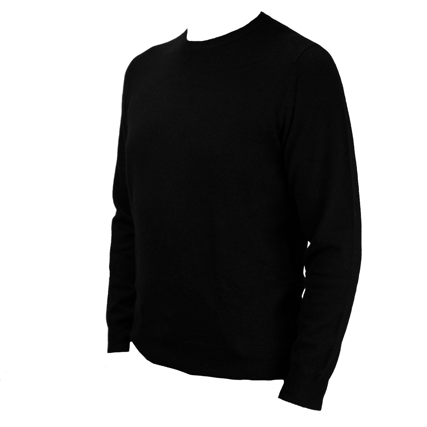 100% Cashmere Gents Crew-Neck Plain Jumper Black
