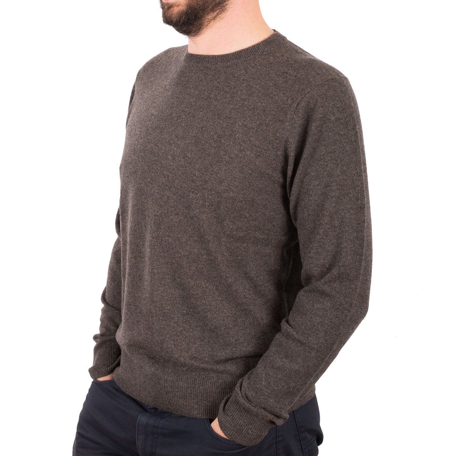 100% Cashmere Gents Crew-Neck Plain Jumper Ptarmigan