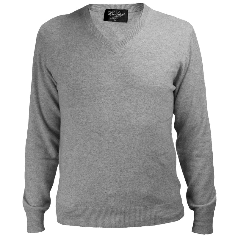 100% Cashmere V Neck Plain Men's Jumper Barcode Grey