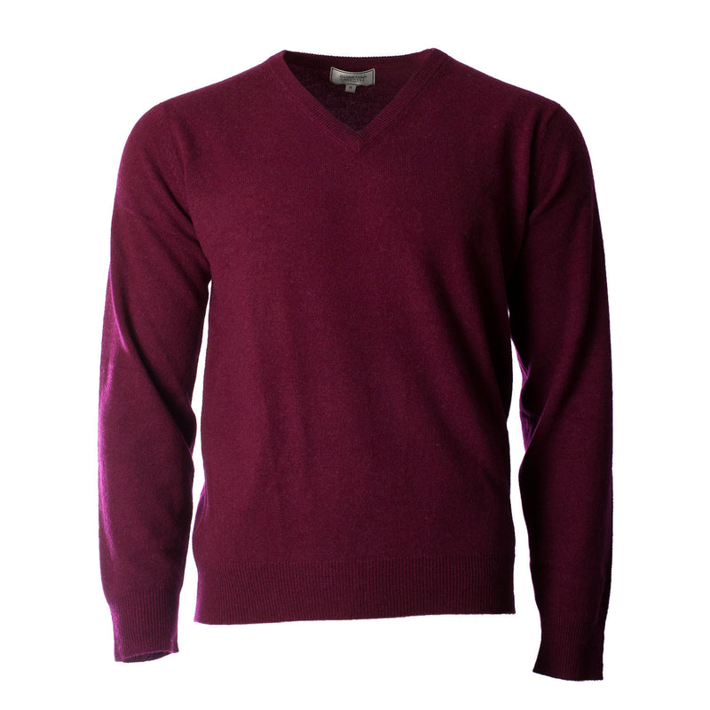 100% Cashmere V Neck Plain Men's Jumper Endless Passion Wine