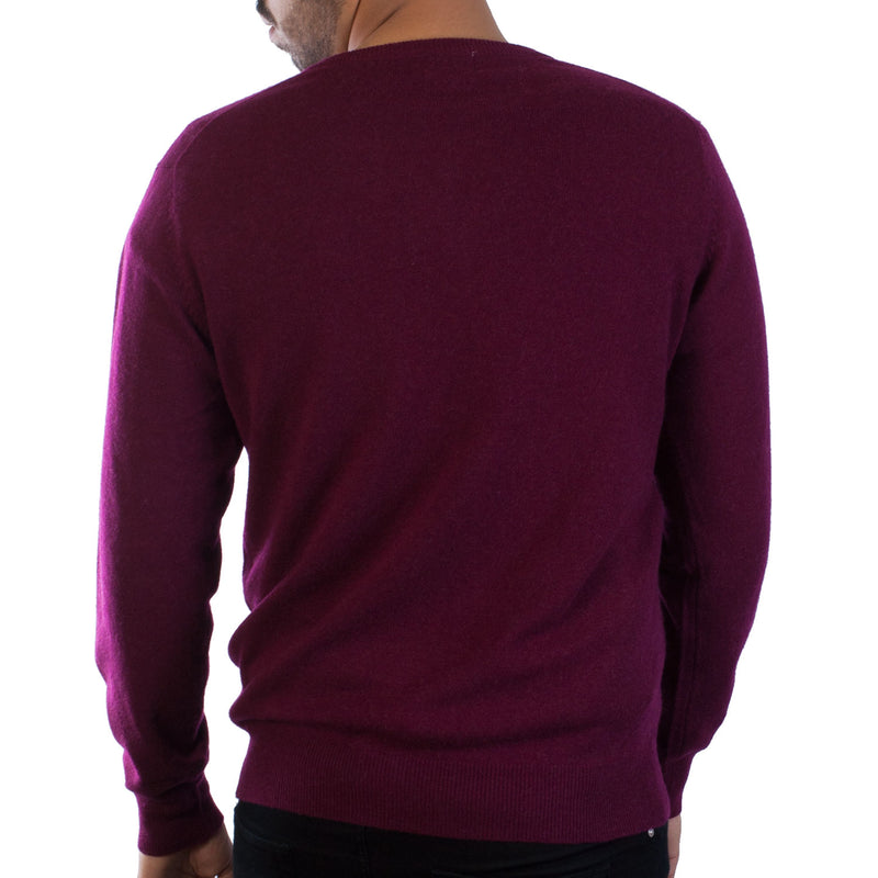 100% Cashmere V Neck Plain Men's Jumper Endless Passion Wine